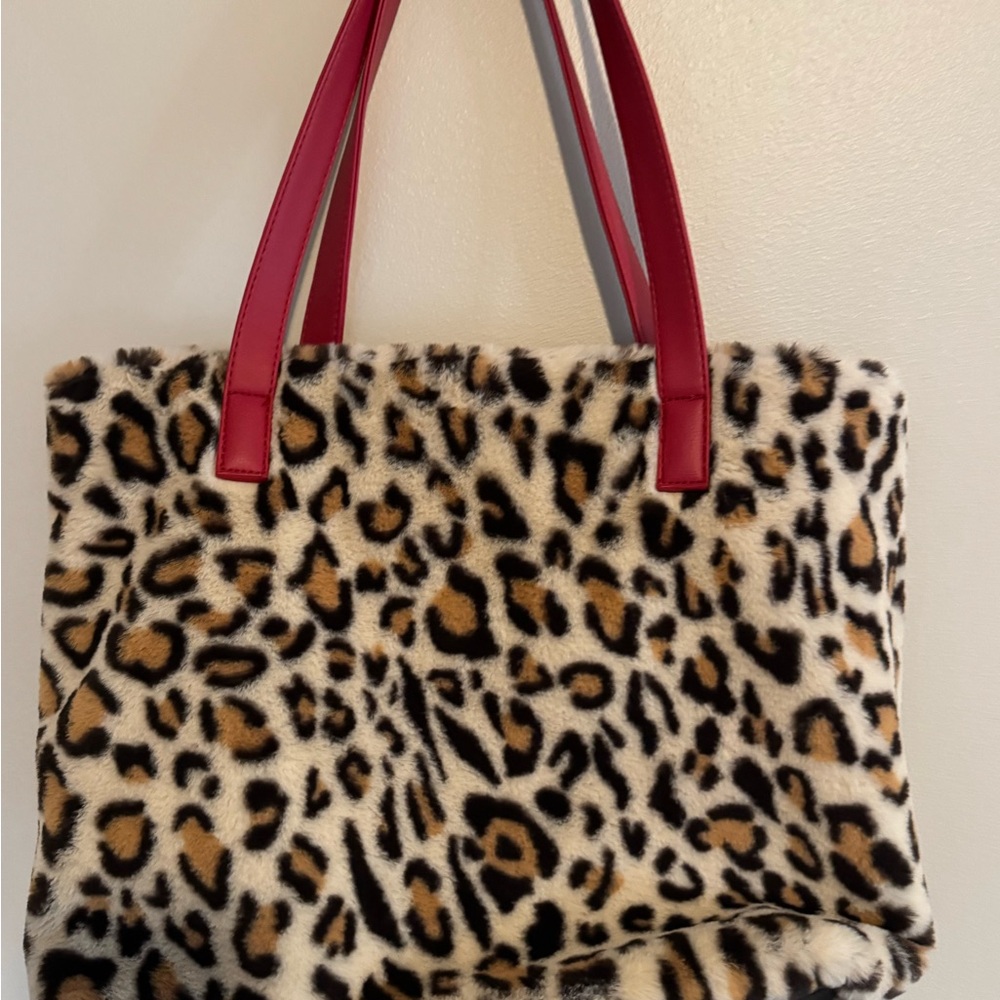 Betsey Johnson Leopard Print Tote with Red Straps - Picture 2 of 3